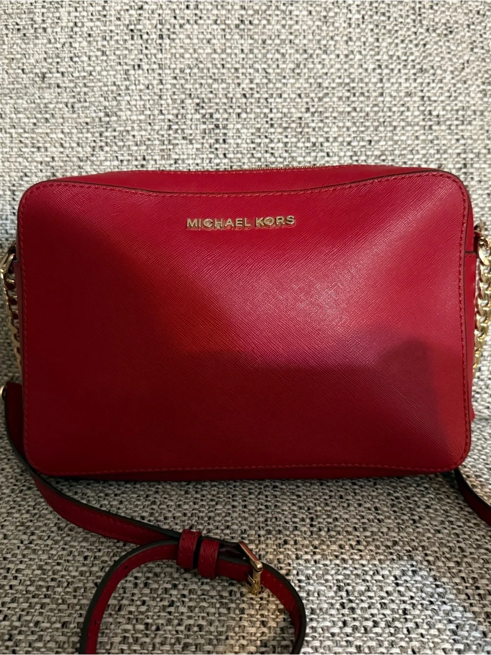 Michael Kors Red Leather Crossbody with Gold Hardware